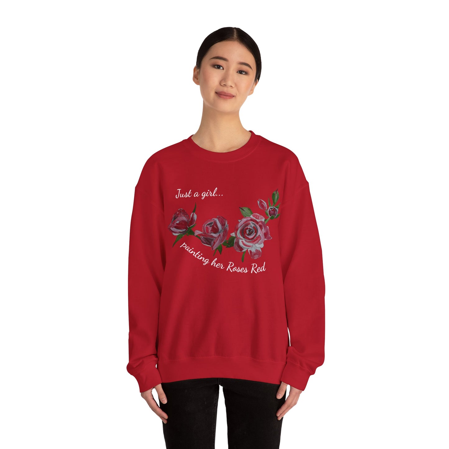 Just a Girl Painting Her Roses Red sweatshirt | Floral Rose Crewneck - Alice in Wonderland