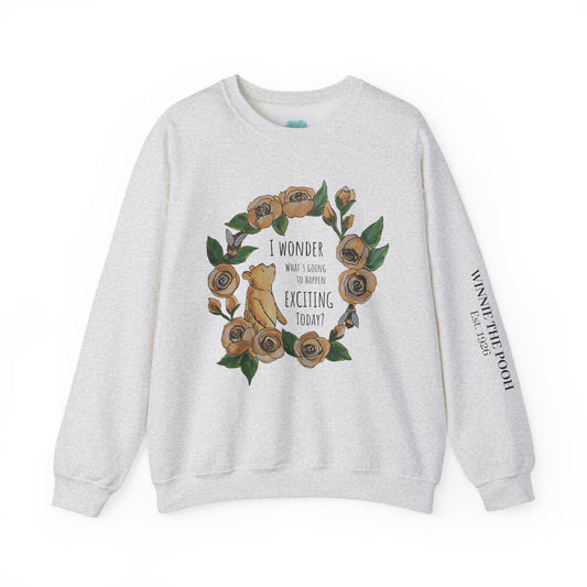 Winnie the Pooh Floral Wreath I Wonder What Exciting Things Today Sweatshirt