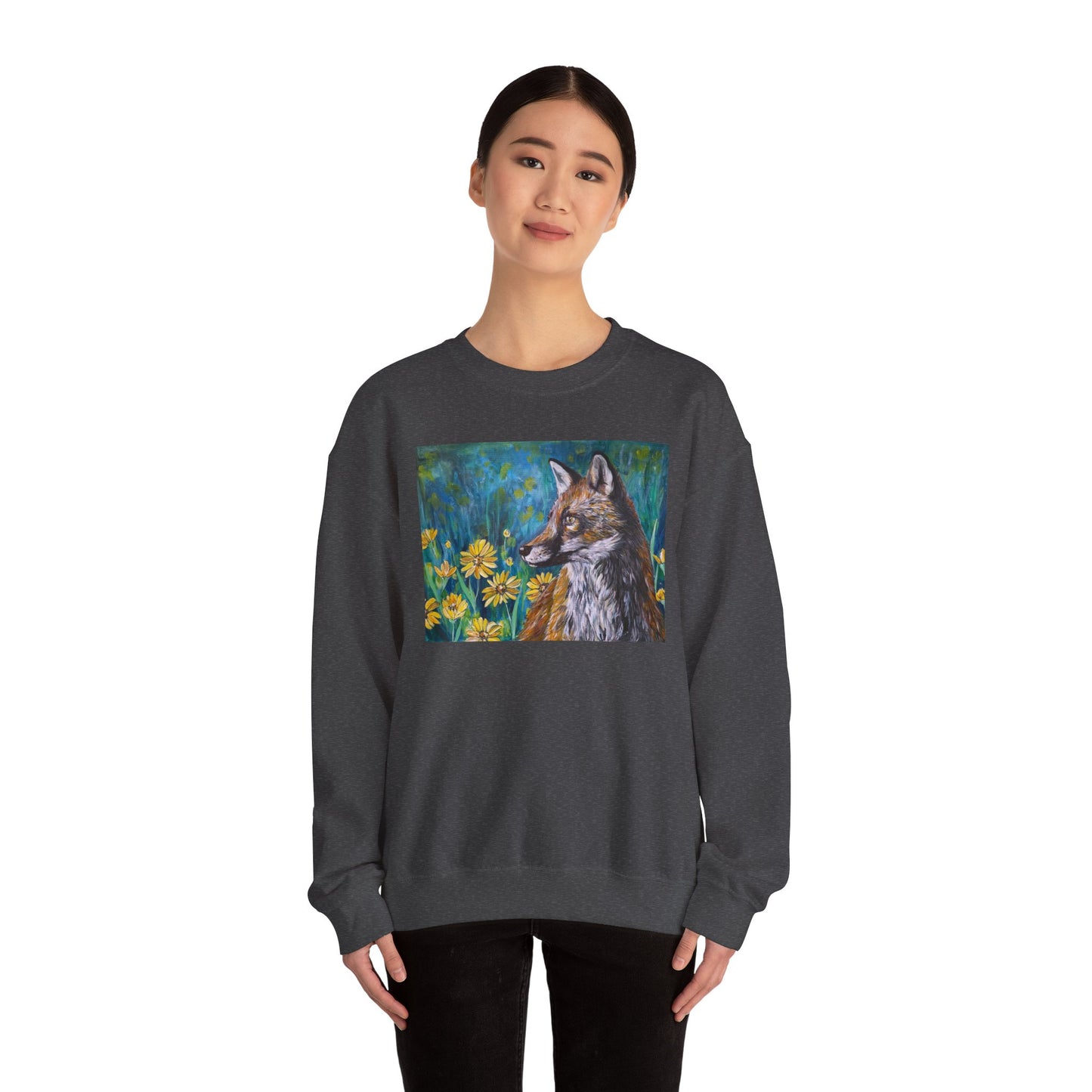 Floral Fox Painterly Crewneck Sweatshirt | Floral Field Illustration