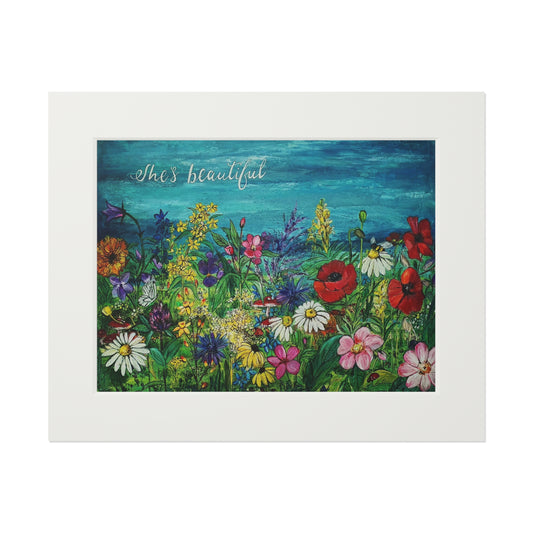 Wildflower Meadow Painting 'She's Beautiful' Fine Art Print | Passepartout Mat