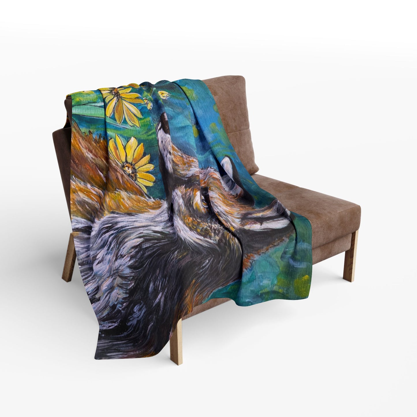Fox and Wildflowers Blanket | Fleece Throw, Fox Art Throw Blanket