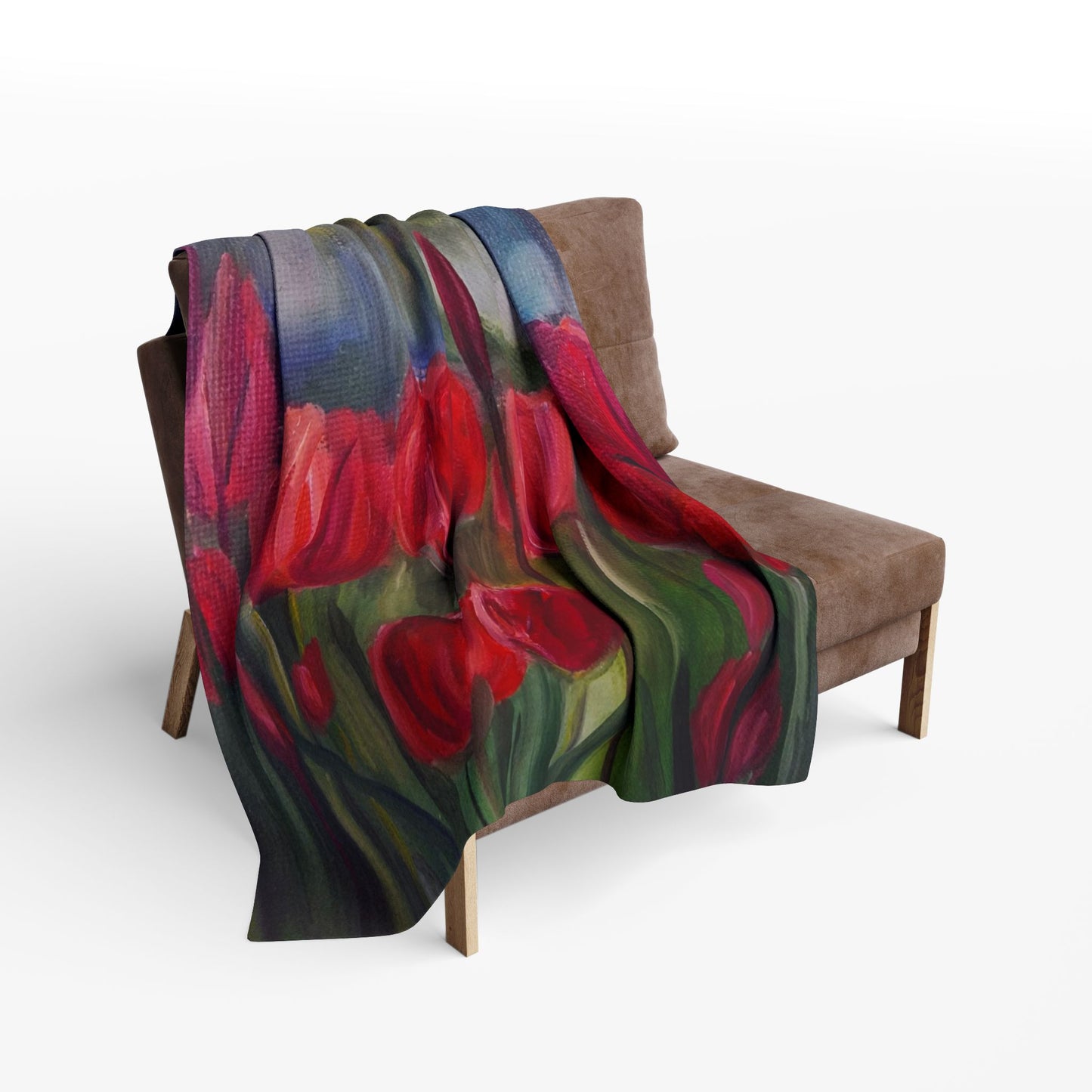 Red Tulip Field Arctic Fleece Blanket | Painterly Floral Throw