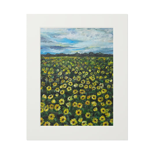 Sunflower Field Painting Fine Art Print | Passepartout Paper Frame