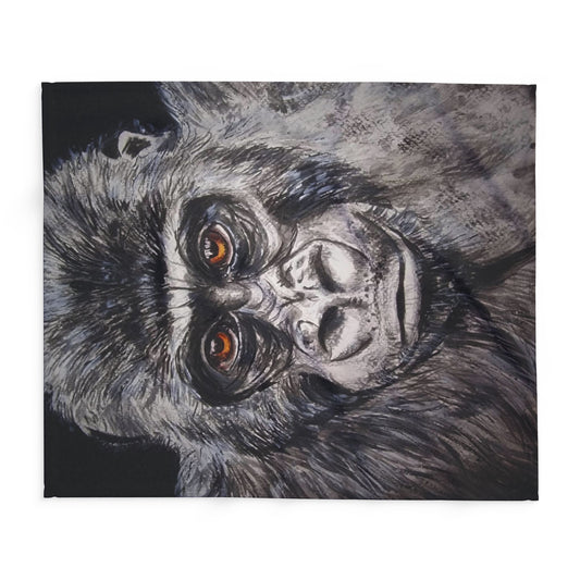 Gorilla Portrait Arctic Fleece Blanket | Detailed Animal Face, Grey Black Art