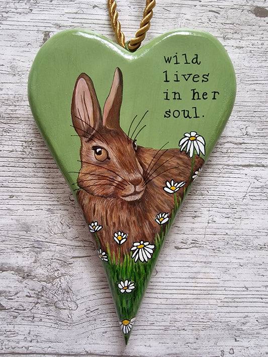 Hare in the Daisies, Wooden Hanging Heart