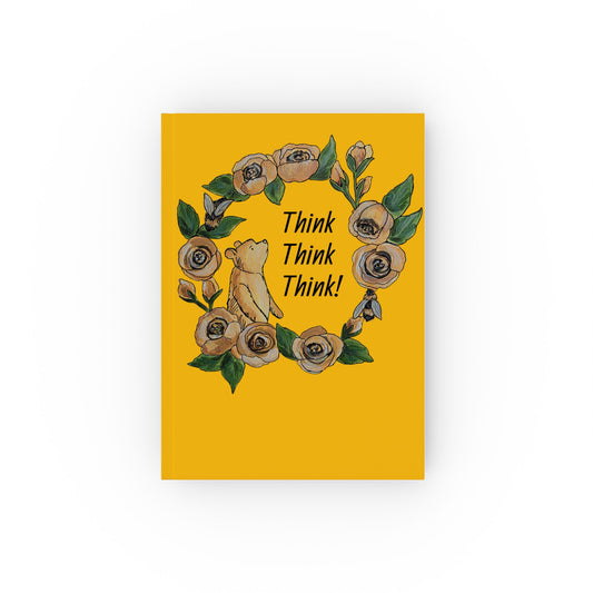 Think Think Think! Winnie the Pooh floral wreath Hardback Journal | yellow cover, illustrated notebook