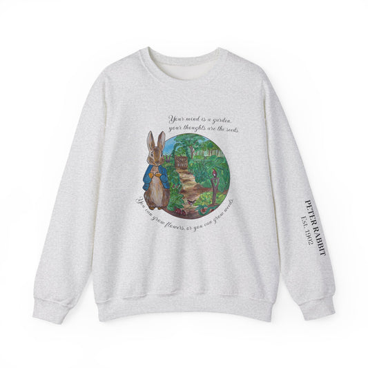 Peter Rabbit Illustration Crewneck Sweatshirt | Beatrix Potter Garden Quote