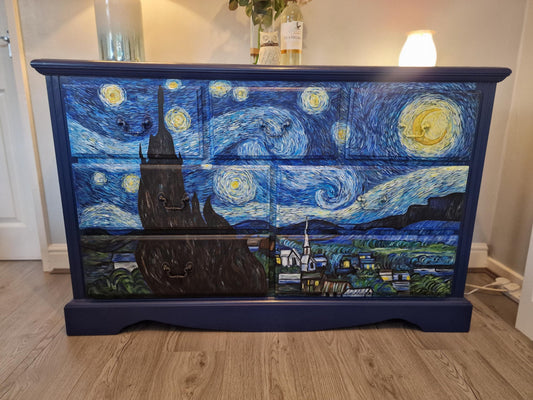 SOLD- Starry Night Sideboard, Handpainted