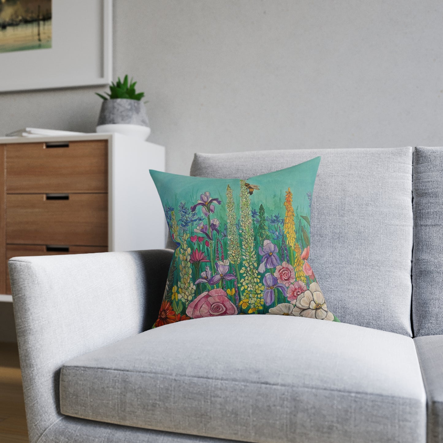 Wildflower Garden Square Pillow | Floral Meadow Decorative Cushion