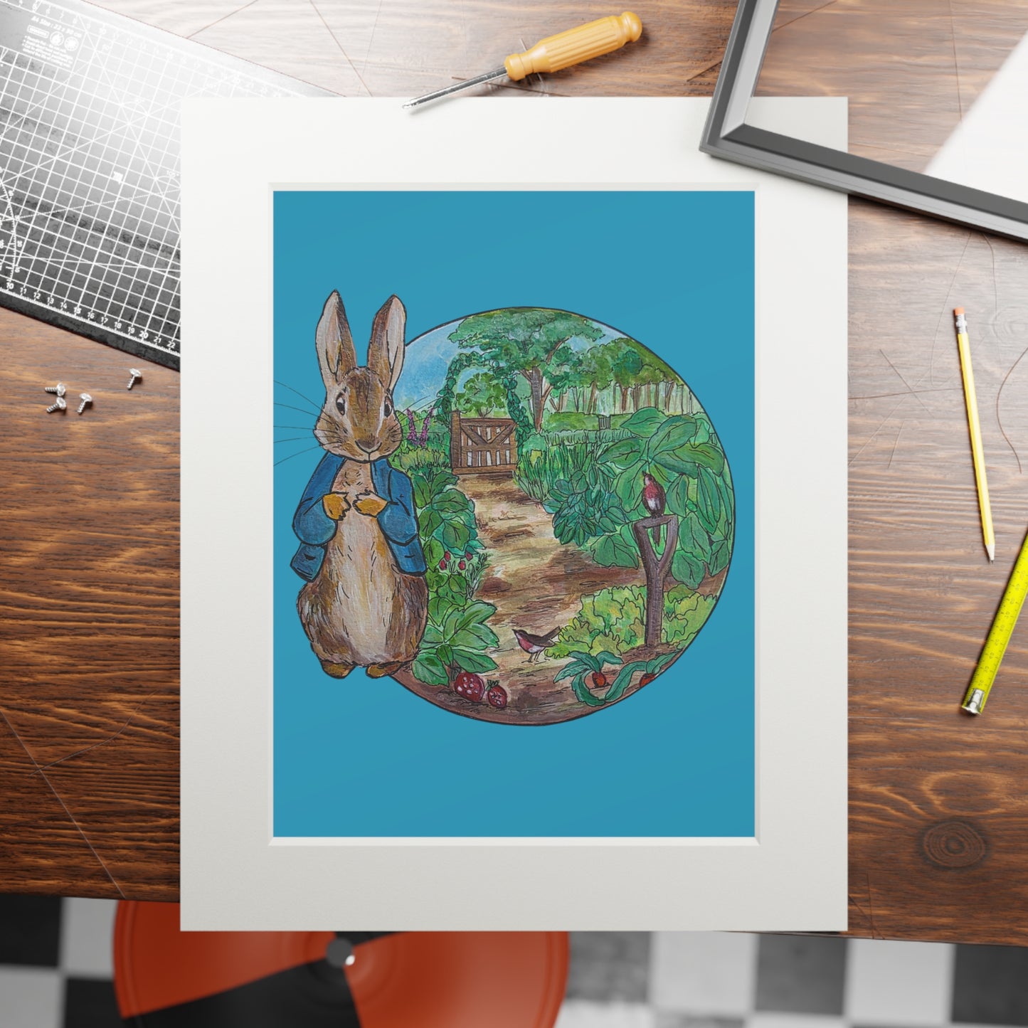 Peter Rabbit Illustration Fine Art Print, Passepartout Paper Frame