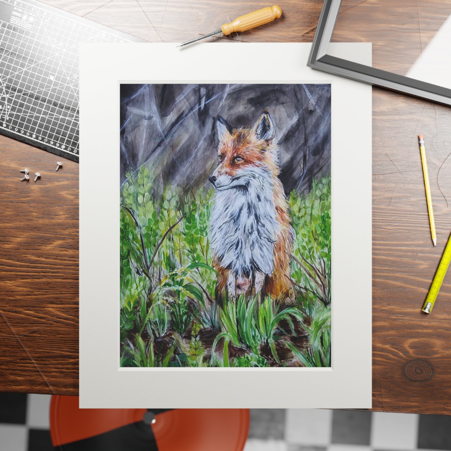 Red Fox Illustration Fine Art Print | Passepartout Paper Frame