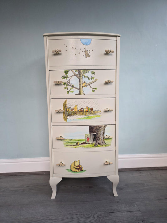 SOLD - Winnie the Pooh Tall Drawers — Hand‑Painted Storybook Furniture