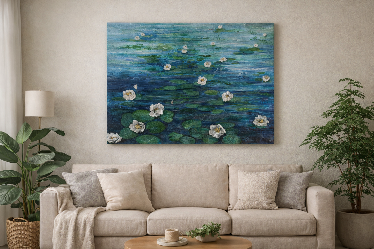 Waterlilies 3D Sculptural Canvas | Monet Inspired | Original Acrylic Art (100×75cm)