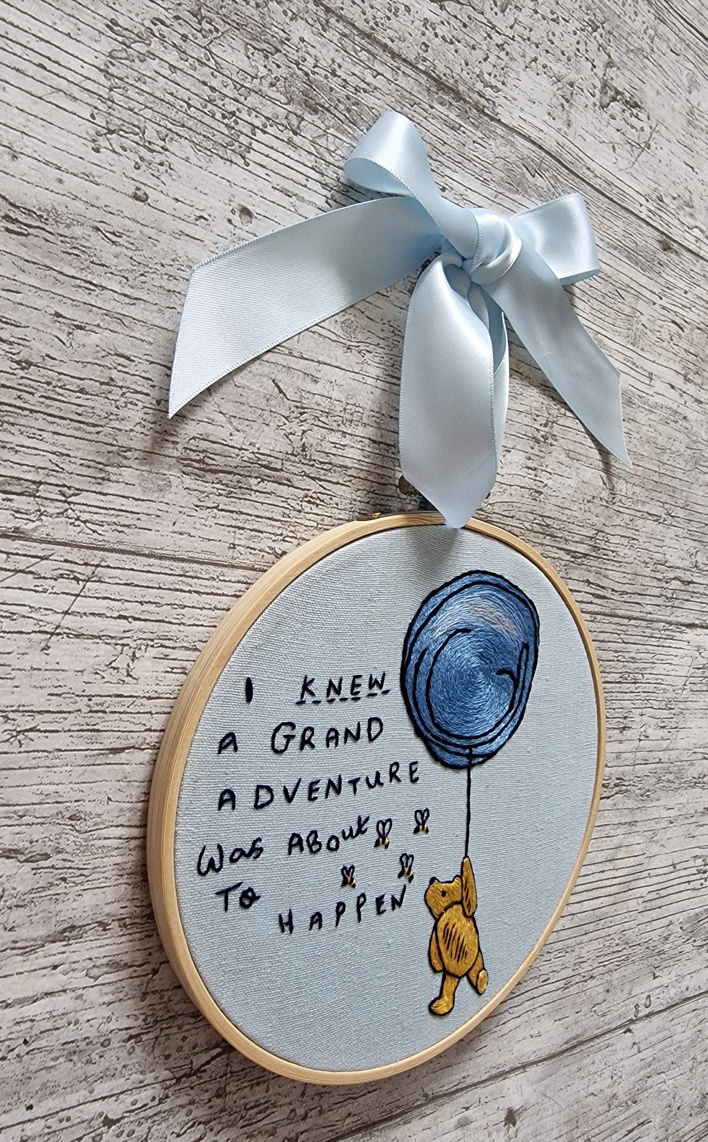Winnie the Pooh with Baloon, Embroidered Art