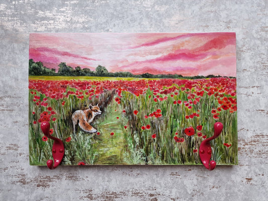SOLD Fox in the Scarlet Field, Handmade Hookset