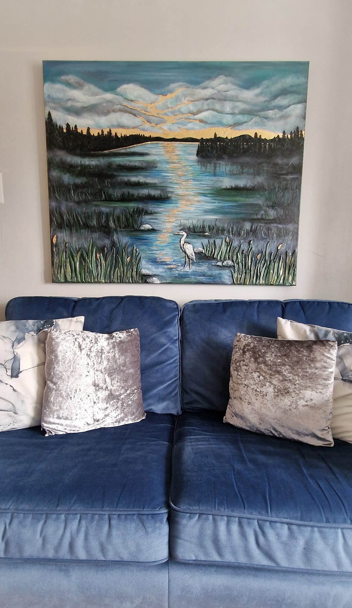SOLD “New Beginnings” | Textured Heron Oil Painting | 3D Clay Relief & Gold Leaf