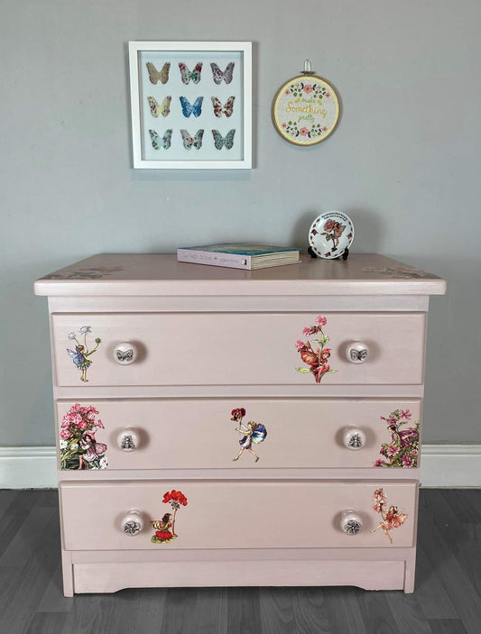 SOLD Flower Fairy Chest of Drawers — A Soft Pink, Storybook Dream