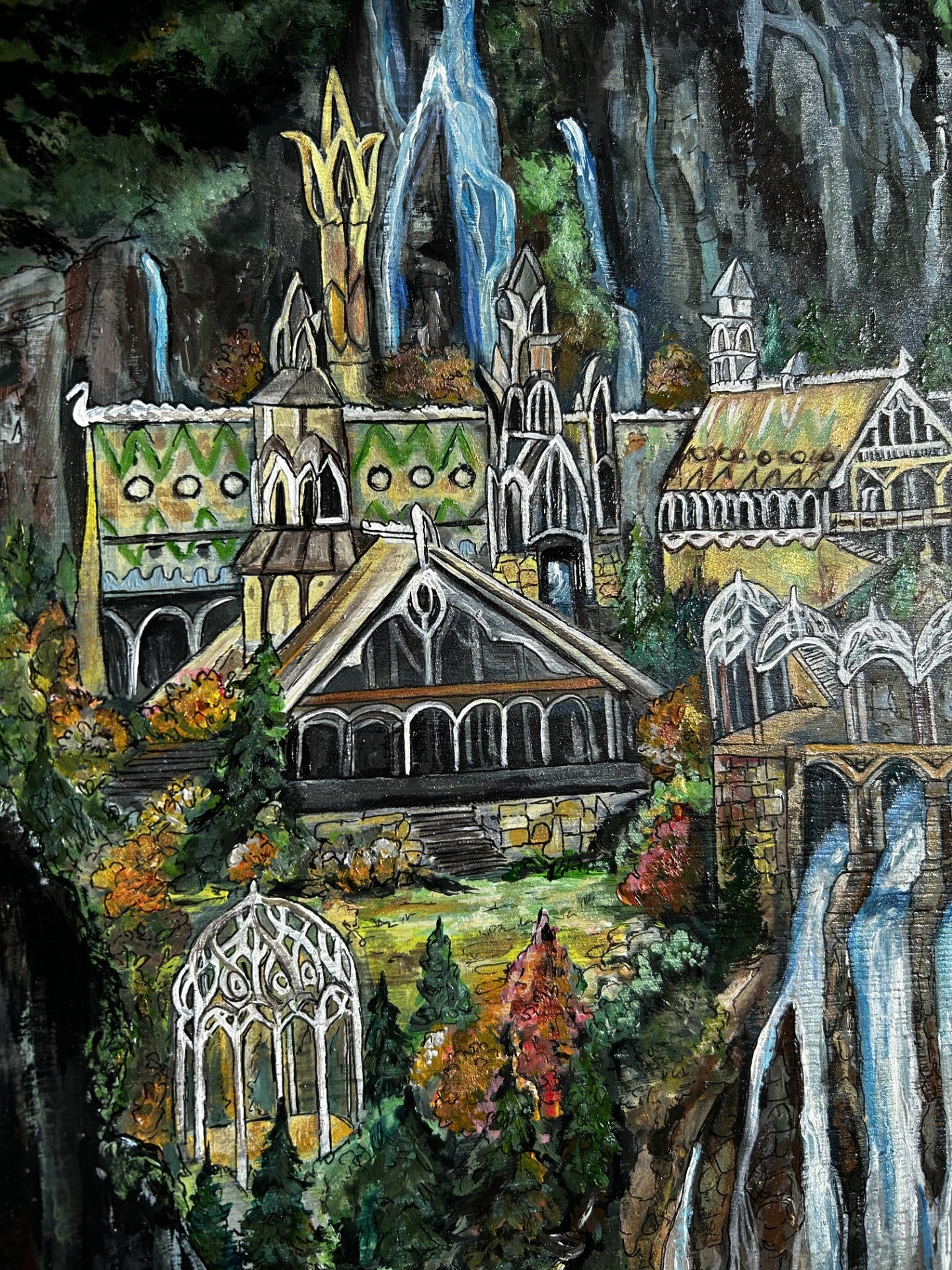 Lord of the Rings - Rivendell, Hand Painted onto Upcycled Wood