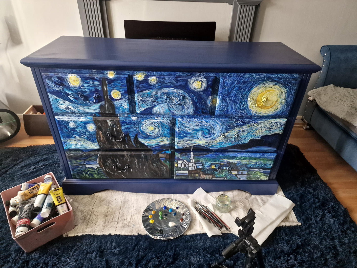 SOLD- Starry Night Sideboard, Handpainted