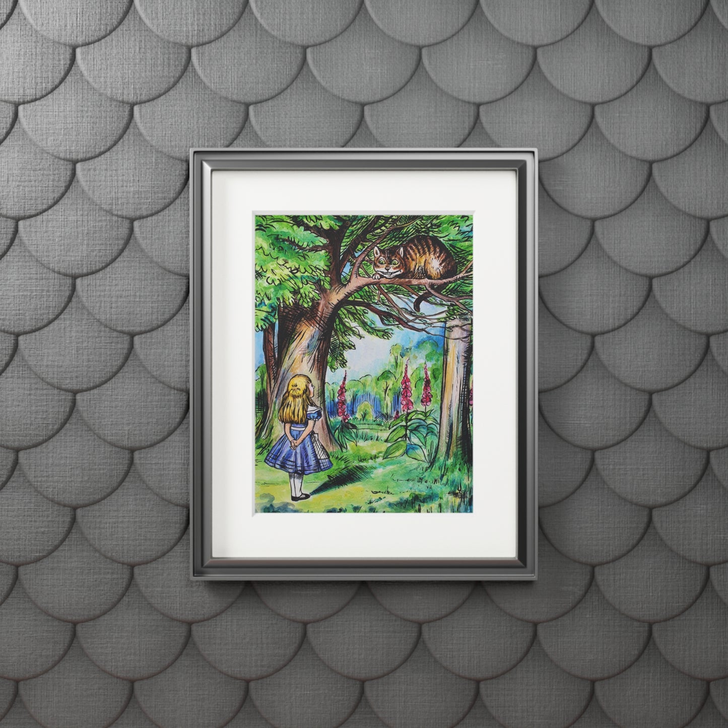 Alice and Cheshire Cat Fine Art Print Passepartout Frame