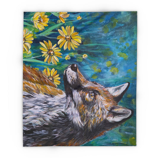 Fox and Wildflowers Blanket | Fleece Throw, Fox Art Throw Blanket