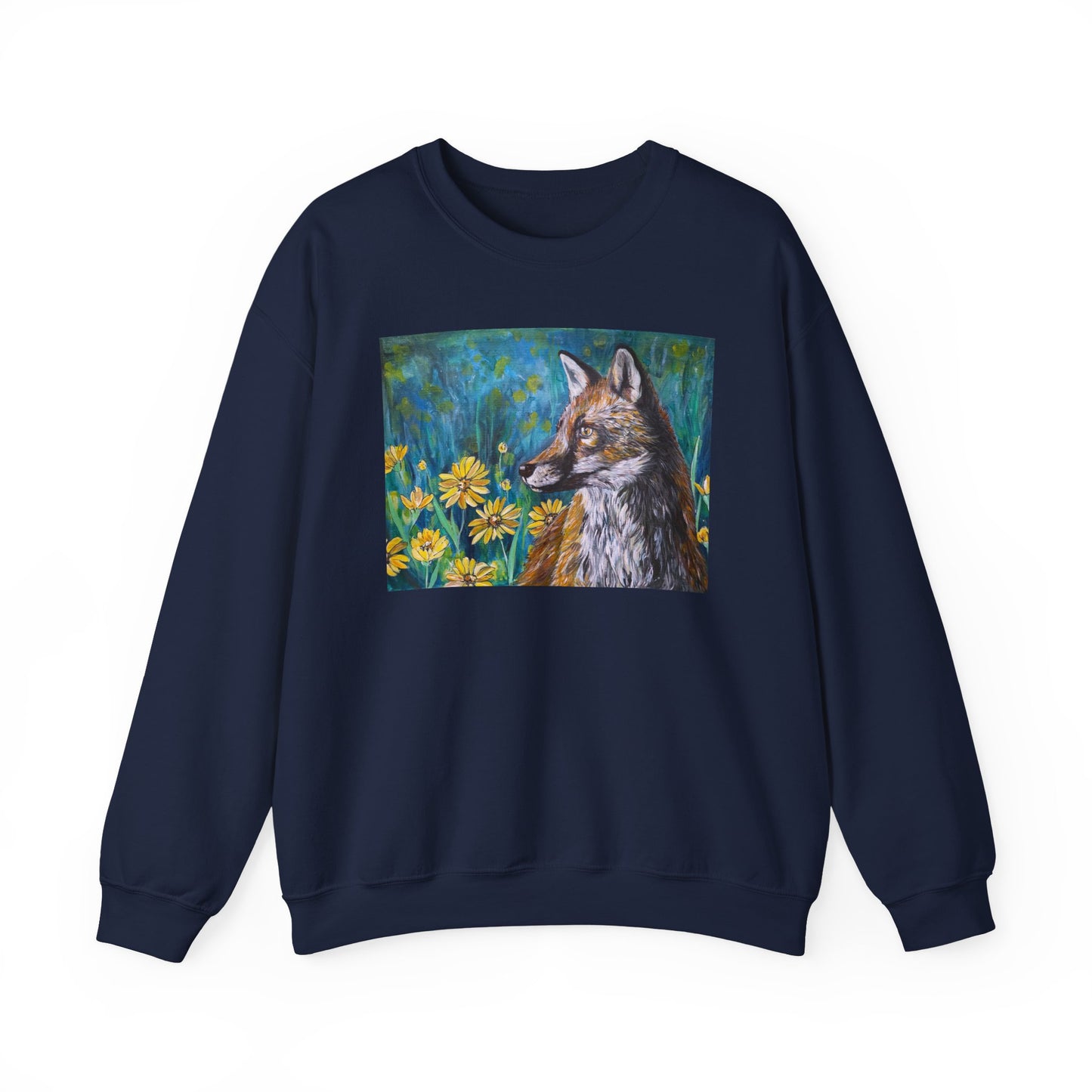 Floral Fox Painterly Crewneck Sweatshirt | Floral Field Illustration