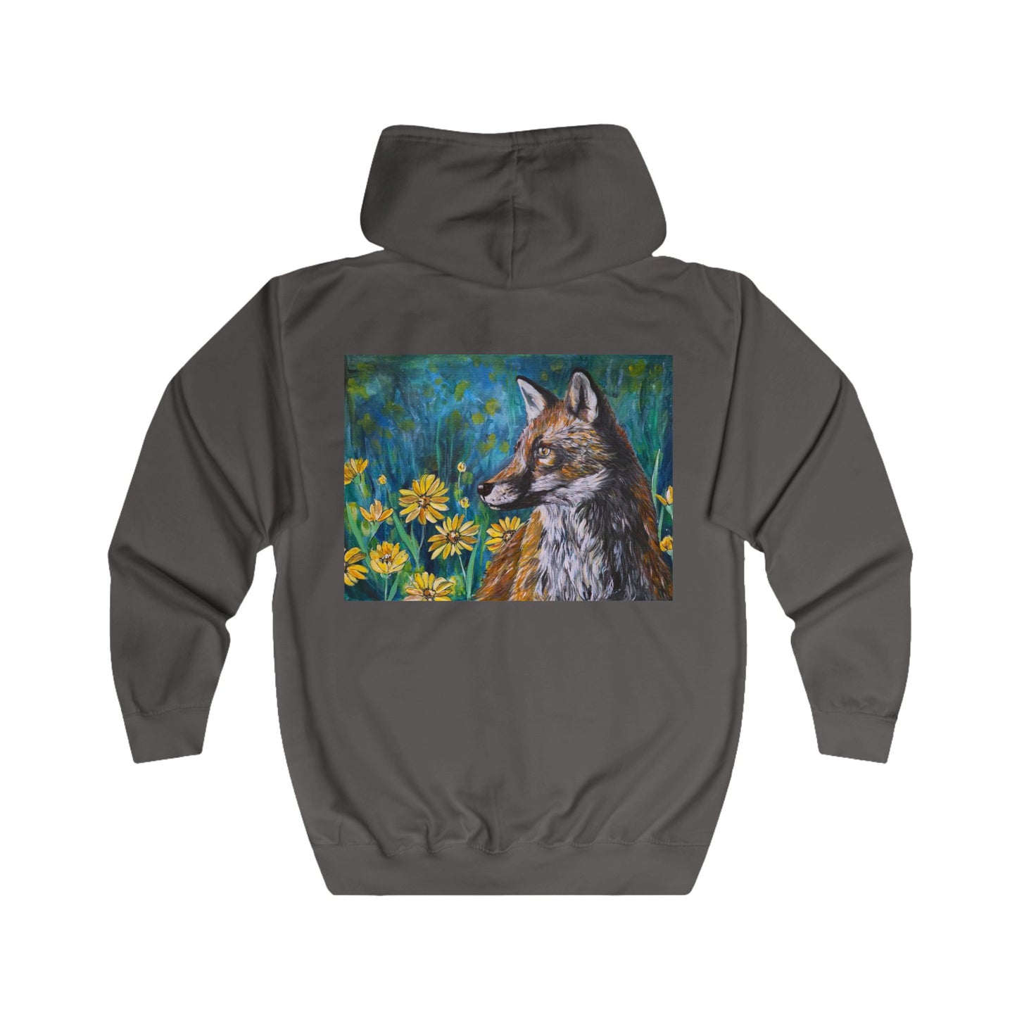 Fox Portrait Hoodie | Fox Among Wildflowers, Nature Animal Art Zip