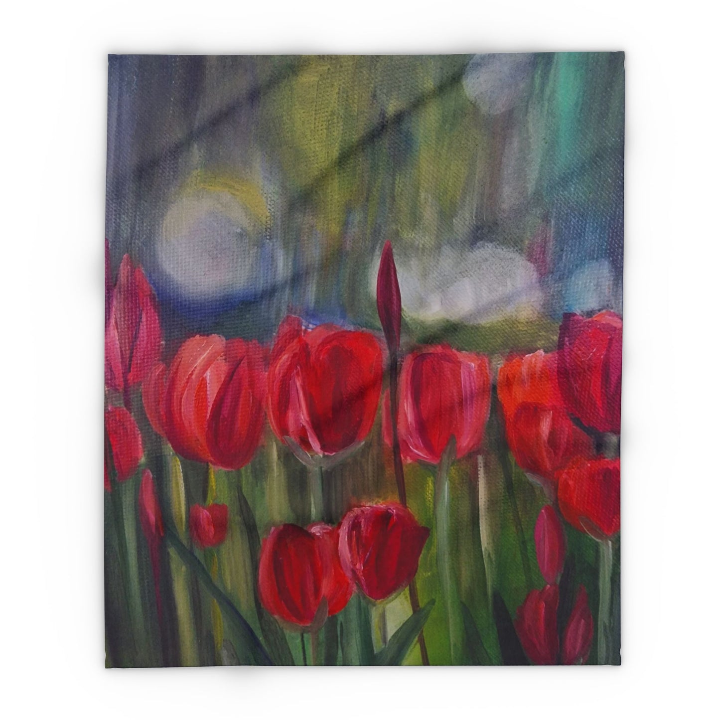 Red Tulip Field Arctic Fleece Blanket | Painterly Floral Throw