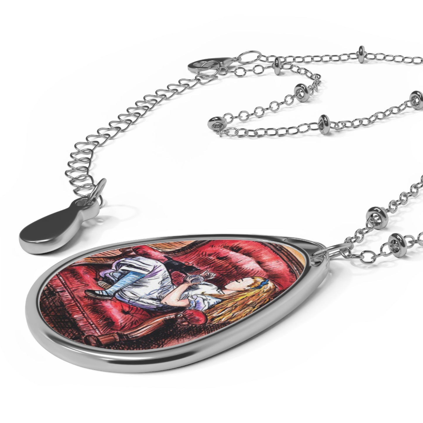 Alice in Wonderland Oval Necklace | Teardrop Portrait Pendant