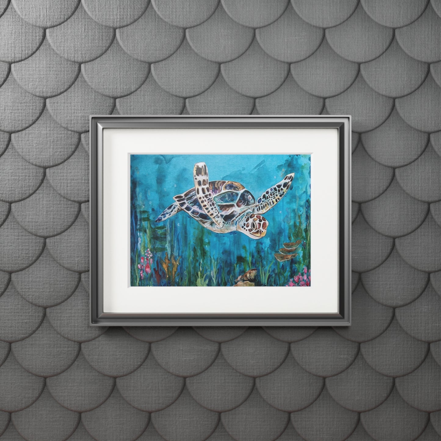 Sea Turtle Illustration Fine Art Print | Passepartout Paper Frame