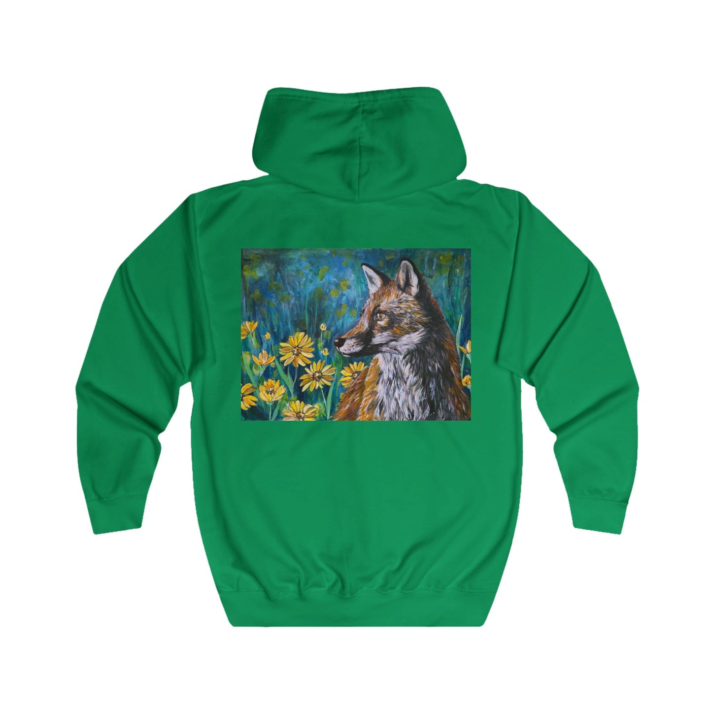 Fox Portrait Hoodie | Fox Among Wildflowers, Nature Animal Art Zip