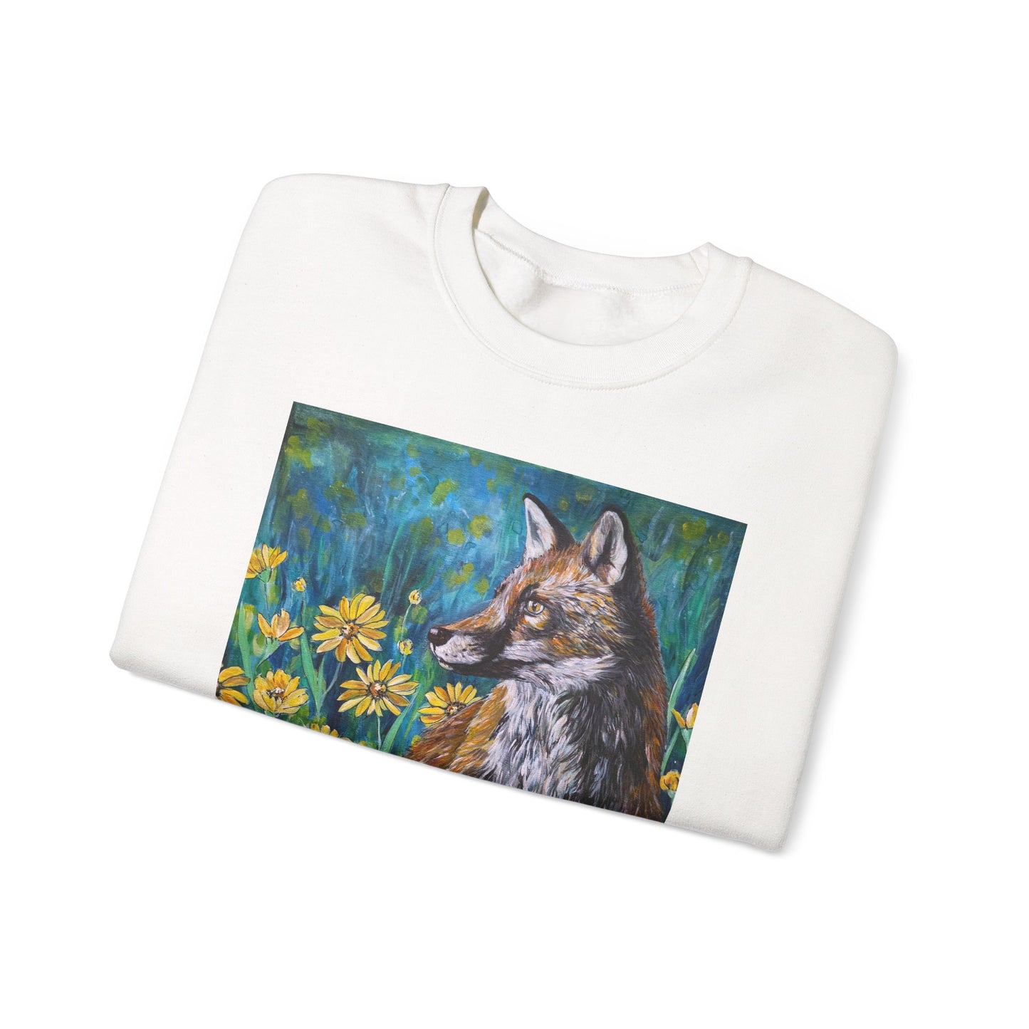 Floral Fox Painterly Crewneck Sweatshirt | Floral Field Illustration