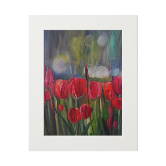Red Tulip Field Fine Art Print | Passepartout Paper Frame