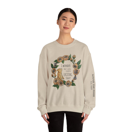 Winnie the Pooh Floral Wreath I Wonder What Exciting Things Today Sweatshirt