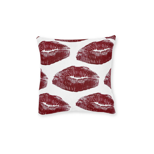 Red Lipstick Kiss Pattern Square Pillow | Romantic Decorative Throw Pillow
