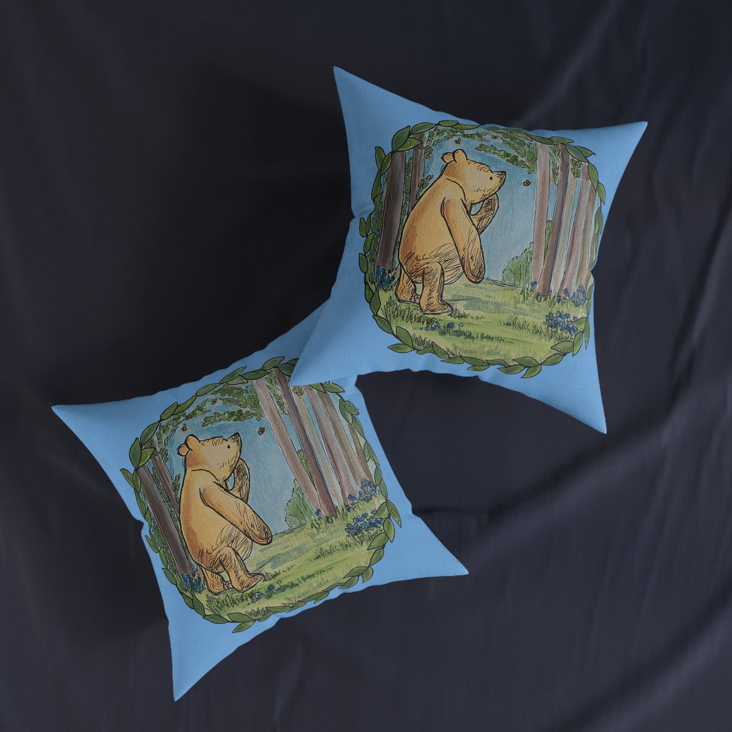 Winnie the Pooh Forest Square Pillow | Woodland Children's Decorative Pillow