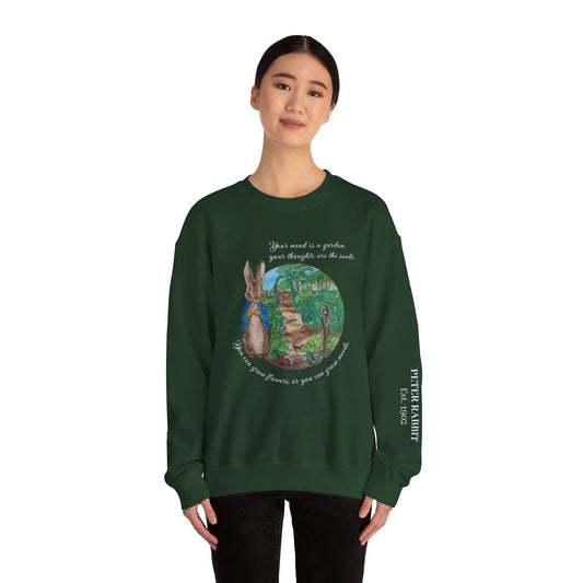 Peter Rabbit Illustration Crewneck Sweatshirt | Beatrix Potter Garden Quote