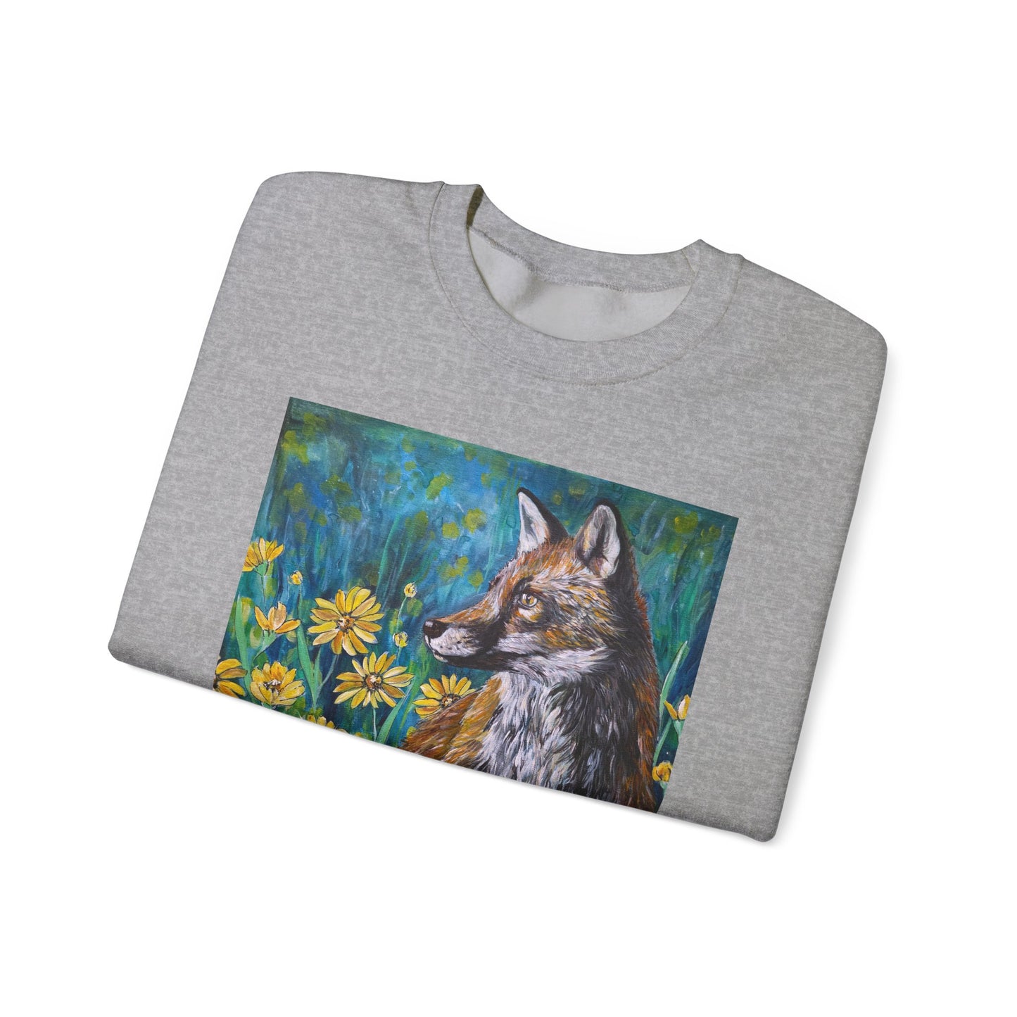 Floral Fox Painterly Crewneck Sweatshirt | Floral Field Illustration