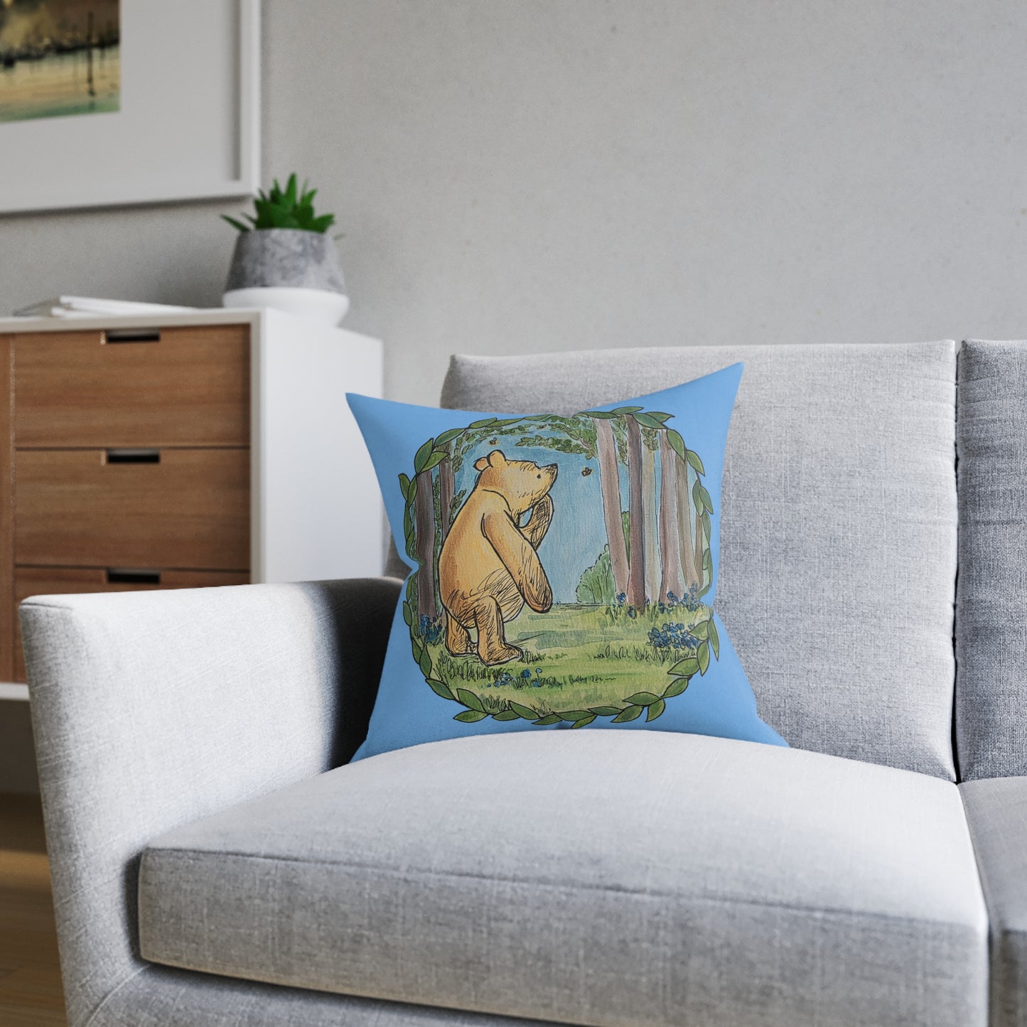 Winnie the Pooh Forest Square Pillow | Woodland Children's Decorative Pillow