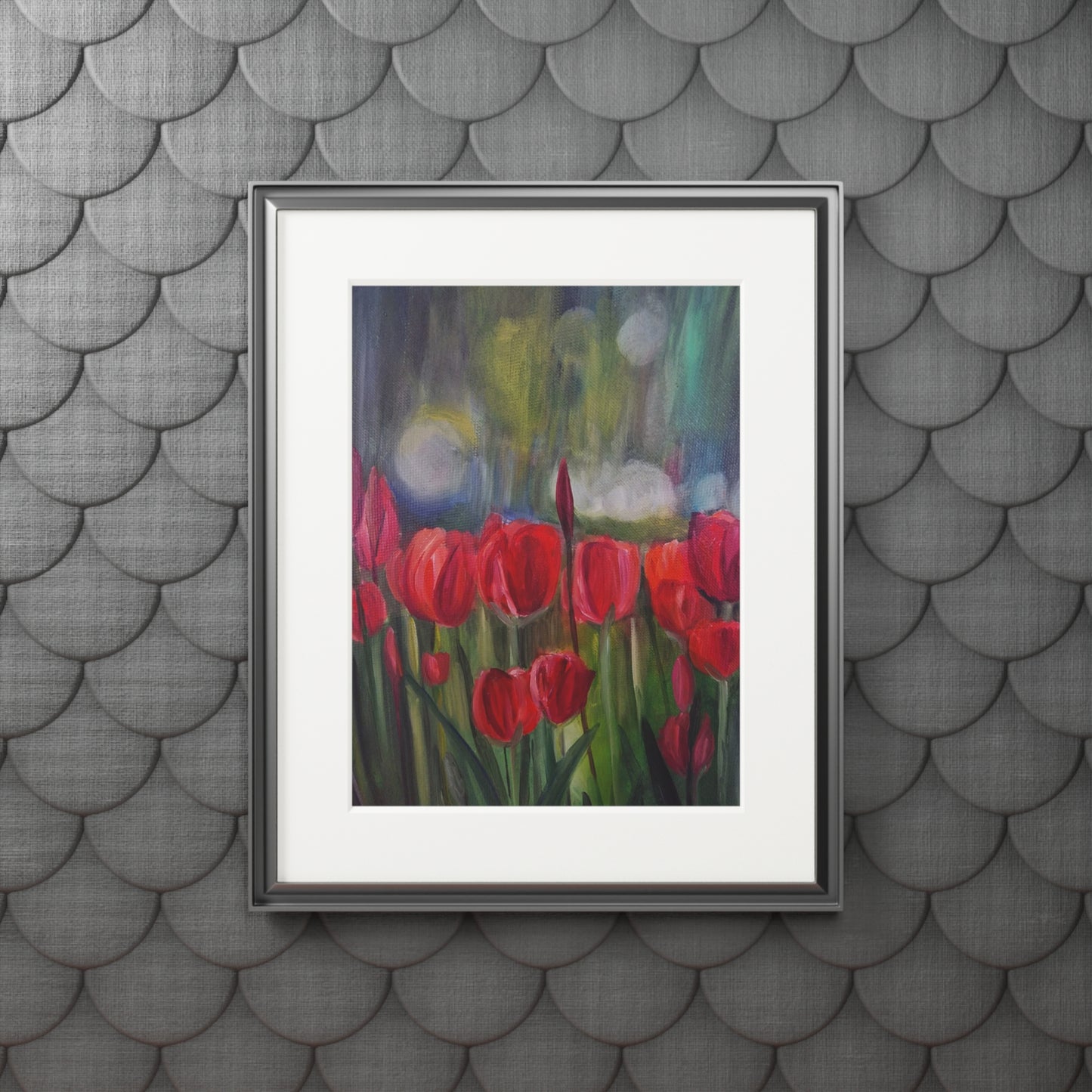 Red Tulip Field Fine Art Print | Passepartout Paper Frame