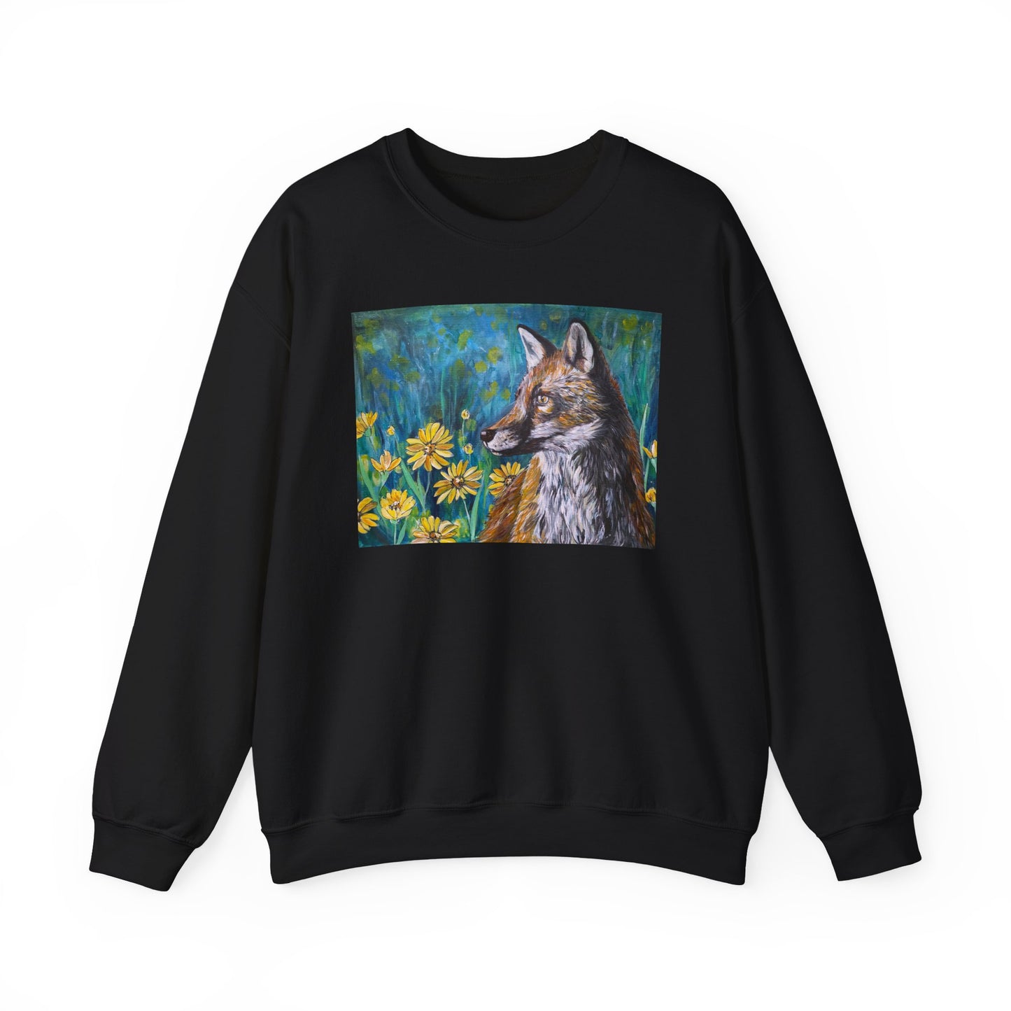 Floral Fox Painterly Crewneck Sweatshirt | Floral Field Illustration