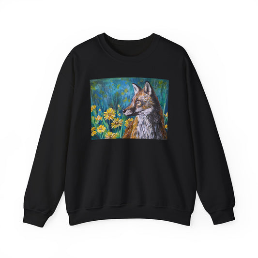 Floral Fox Painterly Crewneck Sweatshirt | Floral Field Illustration