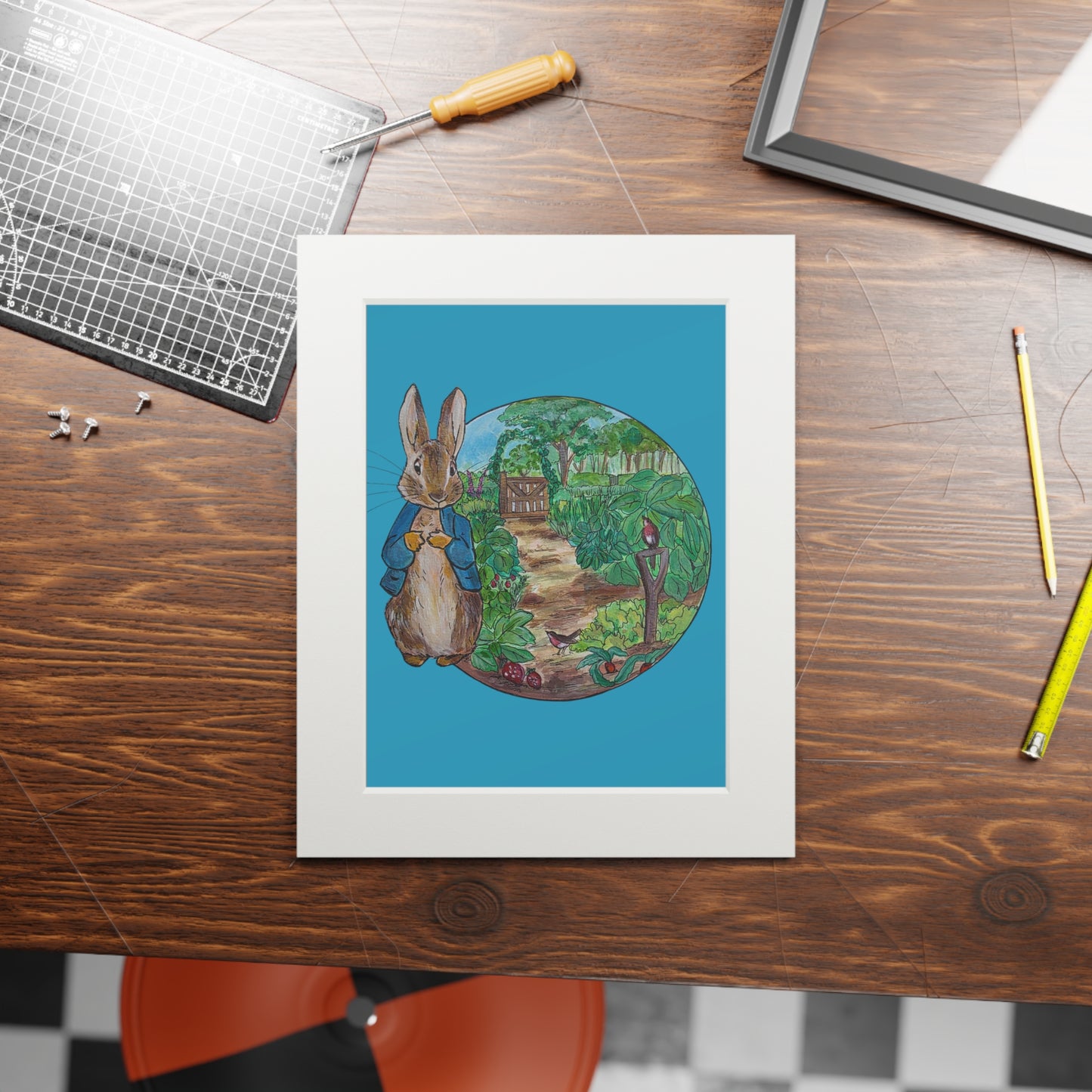 Peter Rabbit Illustration Fine Art Print, Passepartout Paper Frame