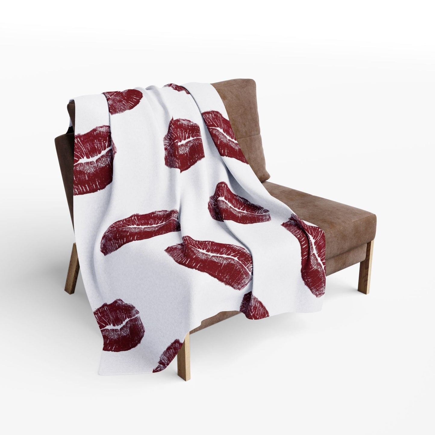 Red Lipstick Kiss Pattern Arctic Fleece Blanket | Lip Print Throw