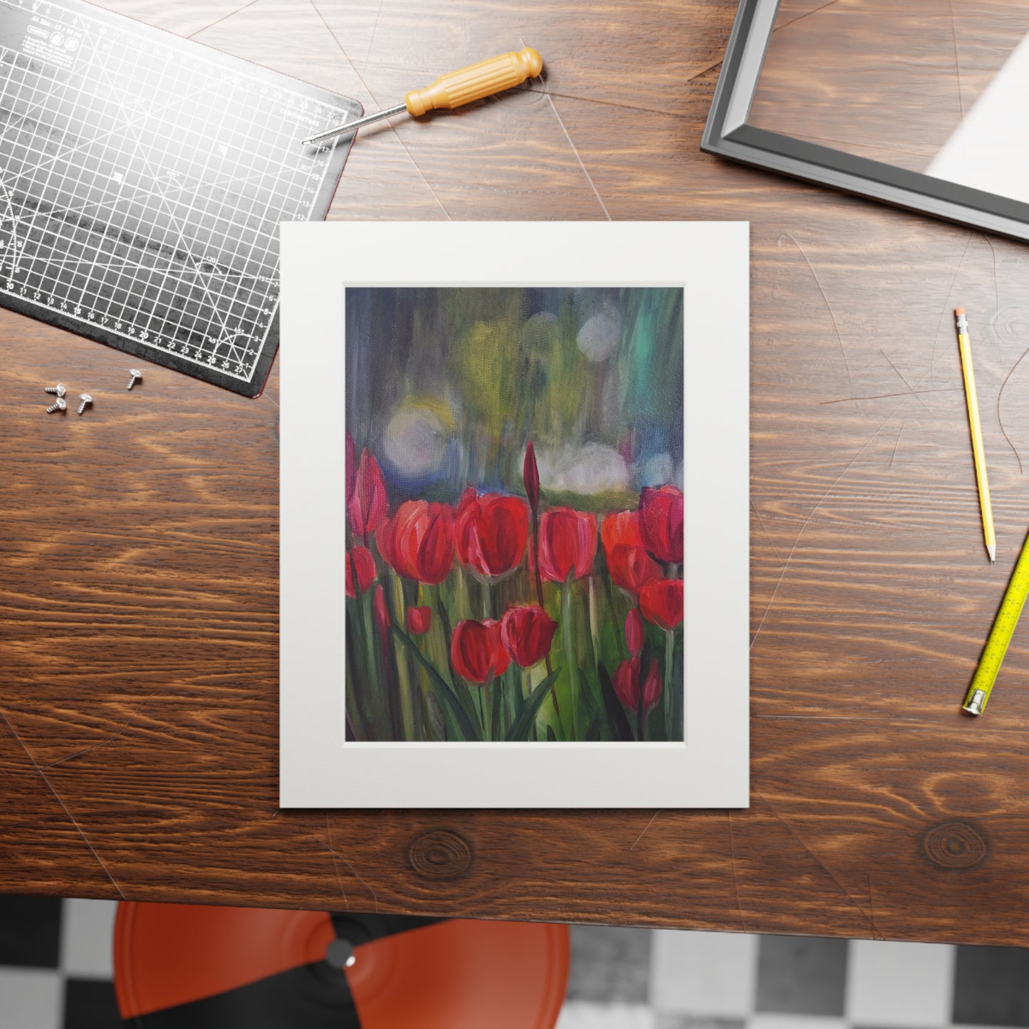 Red Tulip Field Fine Art Print | Passepartout Paper Frame