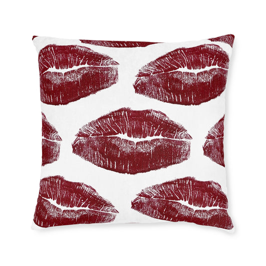 Red Lipstick Kiss Pattern Square Pillow | Romantic Decorative Throw Pillow