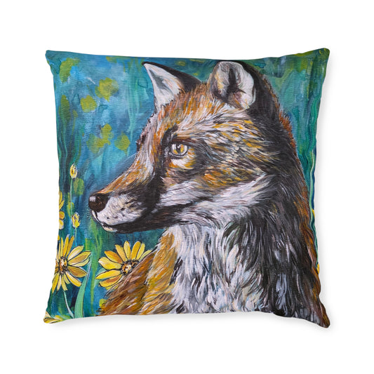 Fox Portrait Square Pillow | Floral Meadow Wildlife Throw Pillow