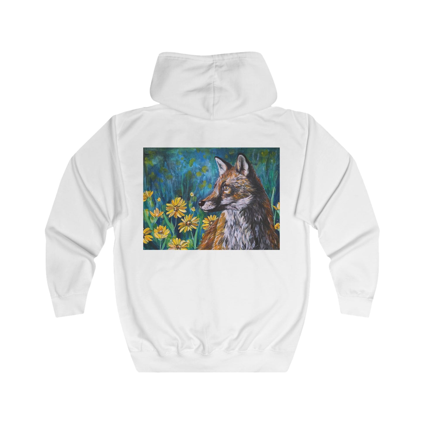 Fox Portrait Hoodie | Fox Among Wildflowers, Nature Animal Art Zip