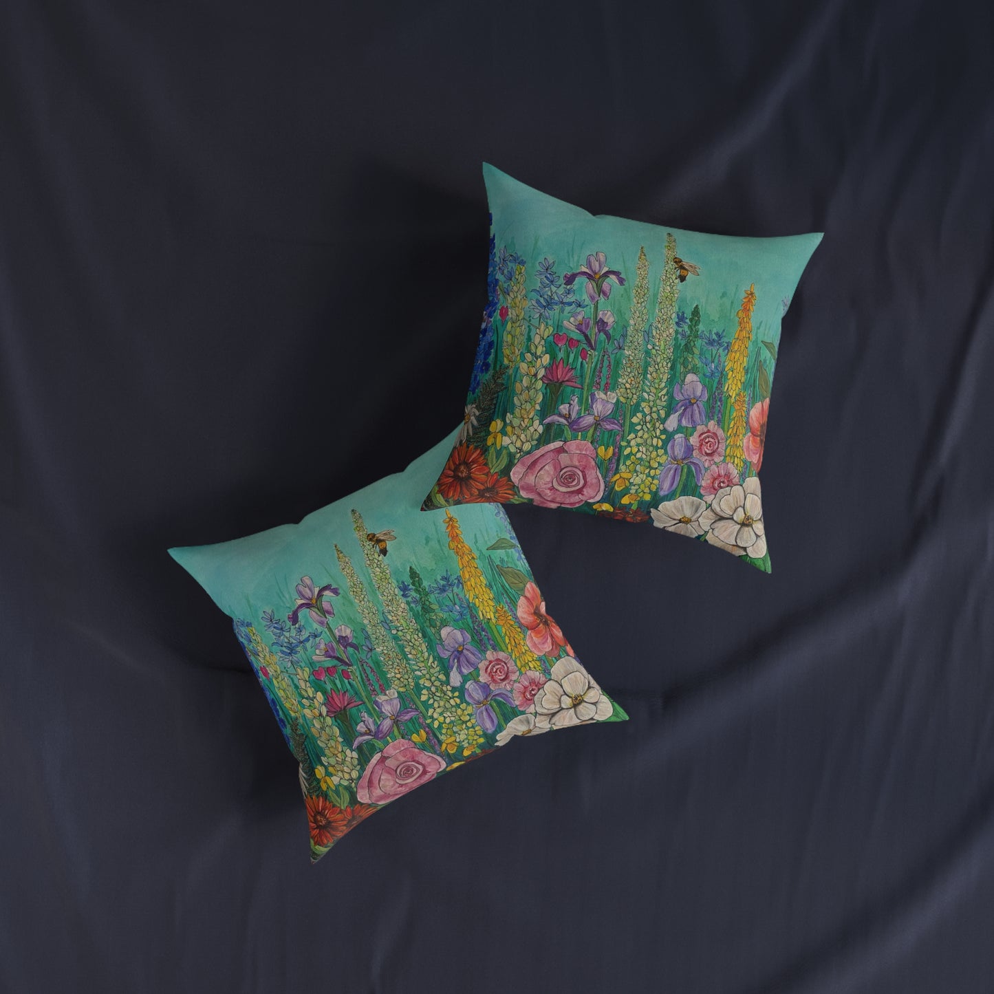 Wildflower Garden Square Pillow | Floral Meadow Decorative Cushion
