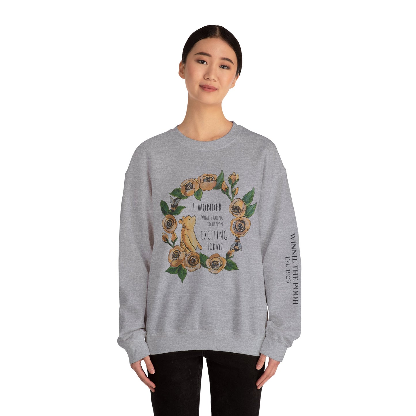 Winnie the Pooh Floral Wreath I Wonder What Exciting Things Today Sweatshirt